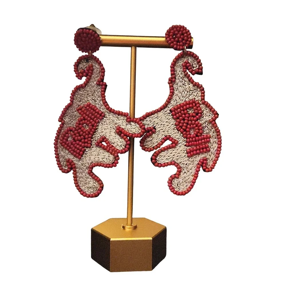 University of Alabama Roll Tide Beaded Elephant Dangle Earrings Red White Gray‎